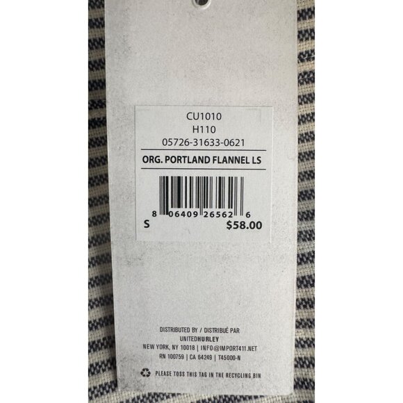 NWT Hurley Small Mens Striped Organic Cotton Flannel Shirt - Picture 16 of 16